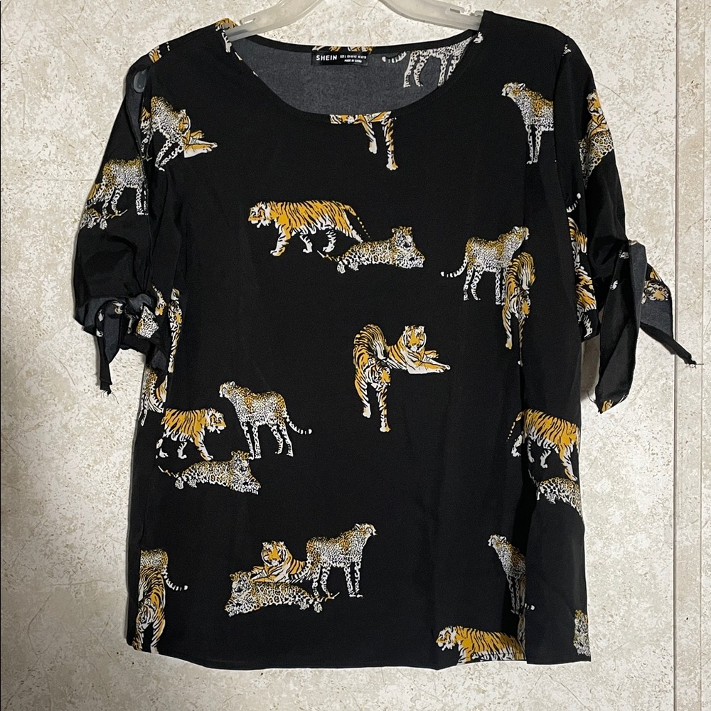 SHEIN Black and Yellow Animal Print Blouse